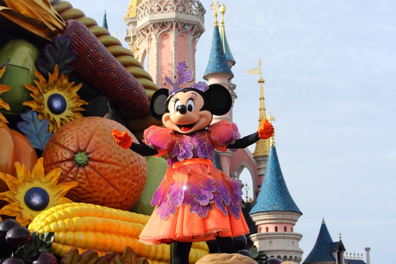 Minnie mouse in Disneyland Paris.  Helloween festival celebration.