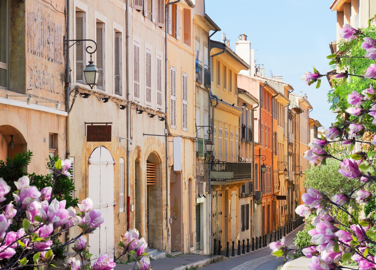 old town street of Aix en Provence at spring, France