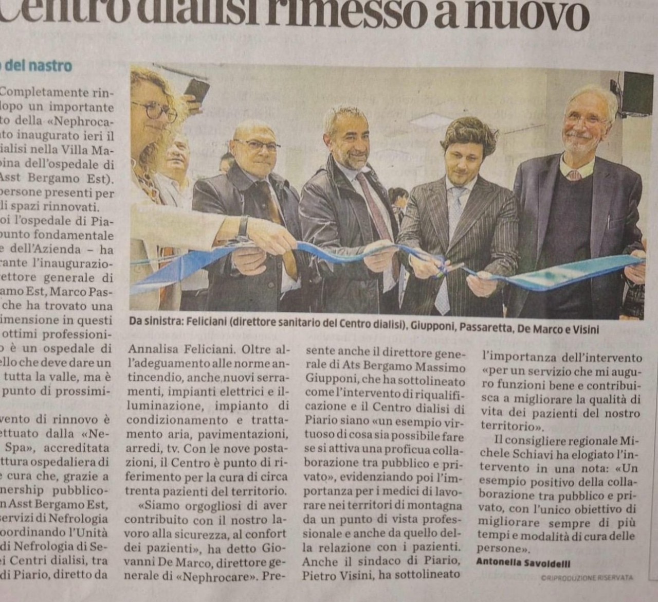 Nephrocare S.p.a. inaugura il nuovo centro dialisi di Piario
